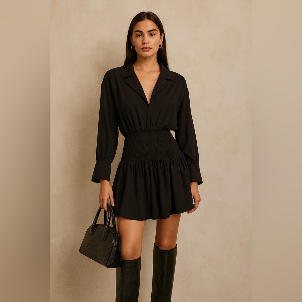 Zara Black Long Sleeve Dress with Balloon Skirt Bottom - Size S - Picture 3 of 9